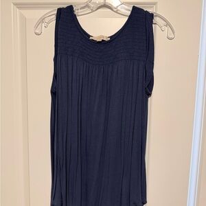 LOFT Navy Sleeveless Pintuck Yoke Tank